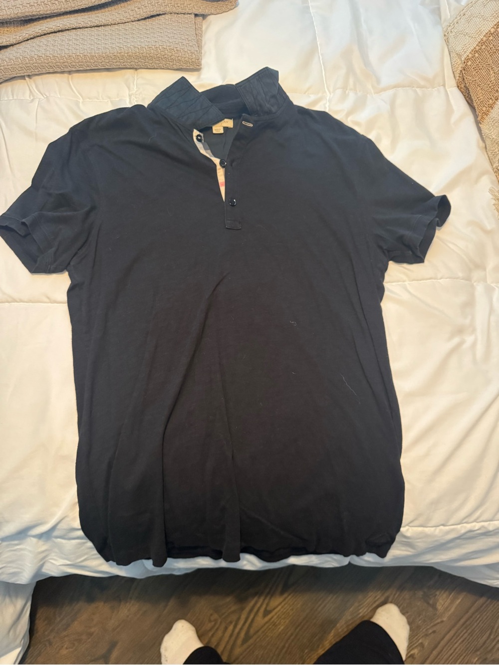 Burberry Black Men's Short-Sleeve Polo with Contrast Placket